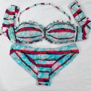 Sofia By Vix Ruched Halter Tie Back Tie Dye Bikini Set Size S